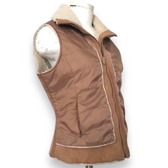 AZIZ Tan Faux Shearling Zip-Front Vest- Medium Penny Lane Style - Picture 2 of 7